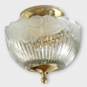 Vintage Art Deco Semi Flush Mount Glass Ceiling Light Fixture Floral 30s 40s 50s