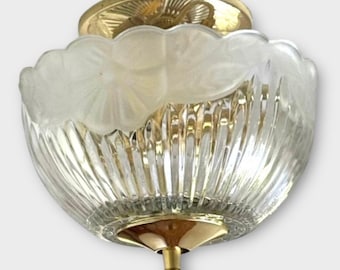 Vintage Art Deco Semi Flush Mount Glass Ceiling Light Fixture Floral 30s 40s 50s
