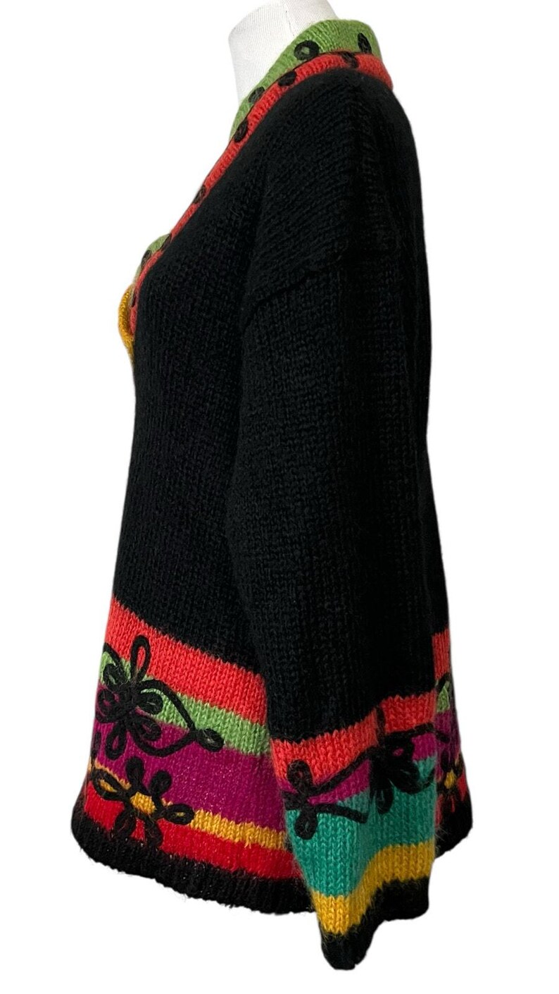 Vintage The Limited Sweater Colorful Neon 1980s Fuzzy Mohair V-Neck Women’s M/L image 5