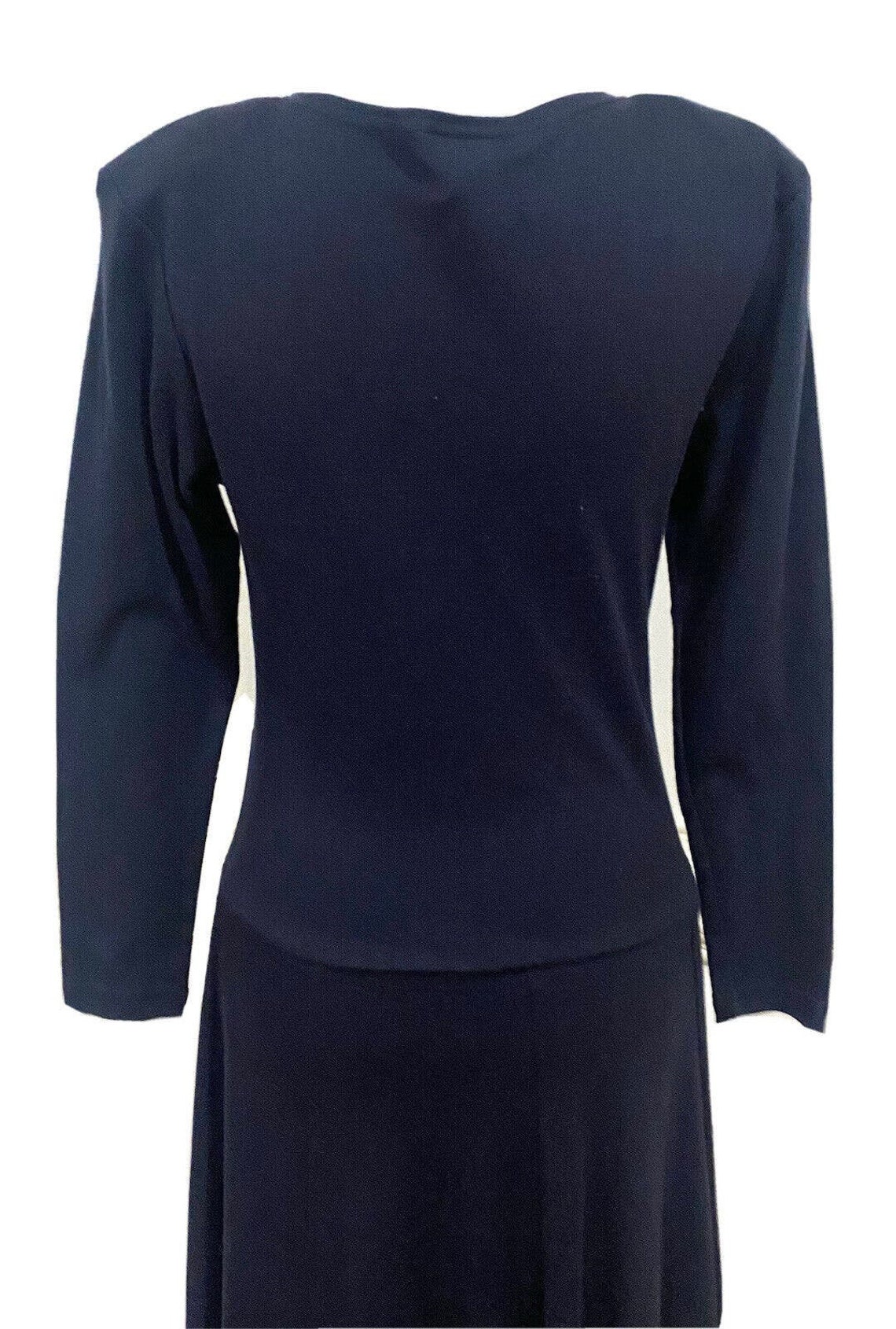 Vintage Lew Magram Dress Black MIDI Long Sleeve Cotton Blend Knit Sz L