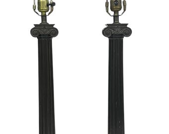 Ionic Column Table Lamp Pair Set of 2 Metal Architectural Brown Neoclassical