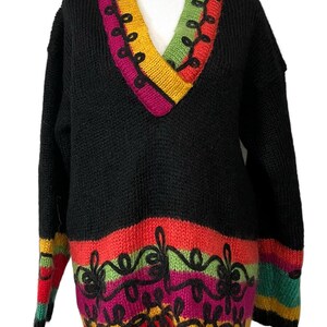 Vintage The Limited Sweater Colorful Neon 1980s Fuzzy Mohair V-Neck Women’s M/L image 1