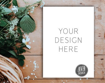 Download Free Rustic Mockup | Flatlay | 5x7 Card Mockup | Invitation Mockup | Wedding Stationery Mockup | JPEG + PNG | Digital File | Commercial Use PSD Template