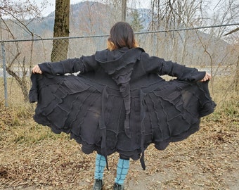 Black Wool Size Small - Medium, Recycled Sweater Coat, Katwise inspired coat