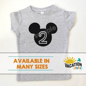 Disney Mickey 2 Birthday Shirt - Toddler Boy or Girl Second Birthday Mickey Mouse Head Tee - 2nd Bday Mickey Party tshirt - Mickey Number -