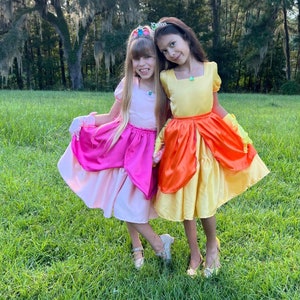 Princess Peach inspired dress and Daisy, videogame princess, princess peach, princess Daisy, girls toddler dress for Princess peach dress up