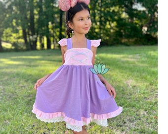 Rapunzel inspired dress, Rapunzel birthday dress, Princess purple dress, mouse ears headband, Gift for girls