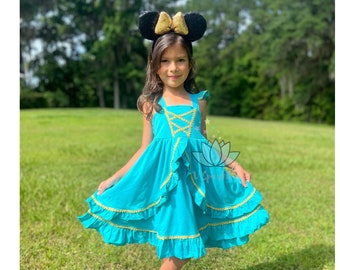 Vestido inspirado en Jasmine, vestido inspirado en la princesa Jasmine de Aladdin, vestido de cumpleaños de Jasmine de Aladdin, vestido de princesa giratorio, regalo para niñas