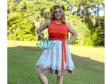 Moana inspired dress, Moana inspired costume, Moana crown and necklace, Gift for her