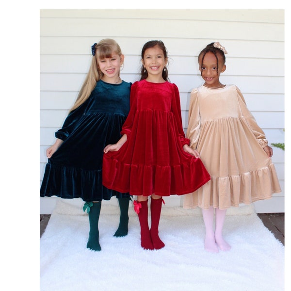 Velvet Christmas dress, Velvet dress for girls, Christmas dress, red velvet dress, teal velvet dress, ivory velvet dress, Gift for girls