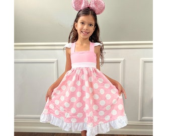 Minnie dress, Pink polka dots Minnie dress, pink polka dot cotton dress, Minnie birthday dress, Valentines Day dress, Gift for girls