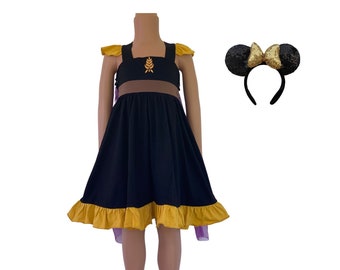 Princess Anna Frozen 2 girls dress, Frozen birthday dress, Frozen Anna toddler dress, mouse ears,, Gift for girls