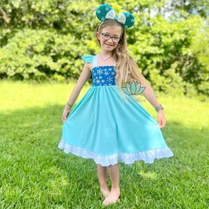 Elsa inspired dress, Frozen toddler dress, Elsa birthday dress, Cotton princess dress, Frozen girls dress, mouse ears, Gift for girls