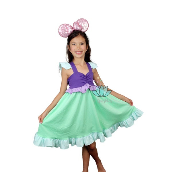 Mermaid dress for girls and toddlers, Little Mermaid girls dress, Ariel-inspired birthday dress, princess velvet cape