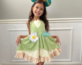 Tiana Kleid, Prinzessin Tiana inspiriertes Kleid, Prinzessin und der Frosch inspiriertes Kleid, Prinzessin Tiana Geburtstagskleid, Geschenk für Mädchen