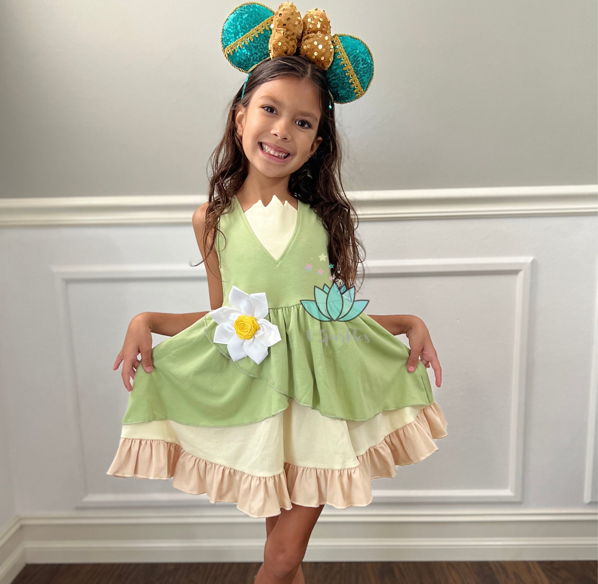 Disney Officiel Classic Princesse Tiana Déguisement, Deguisement Halloween  Enfant, disponible en taille S