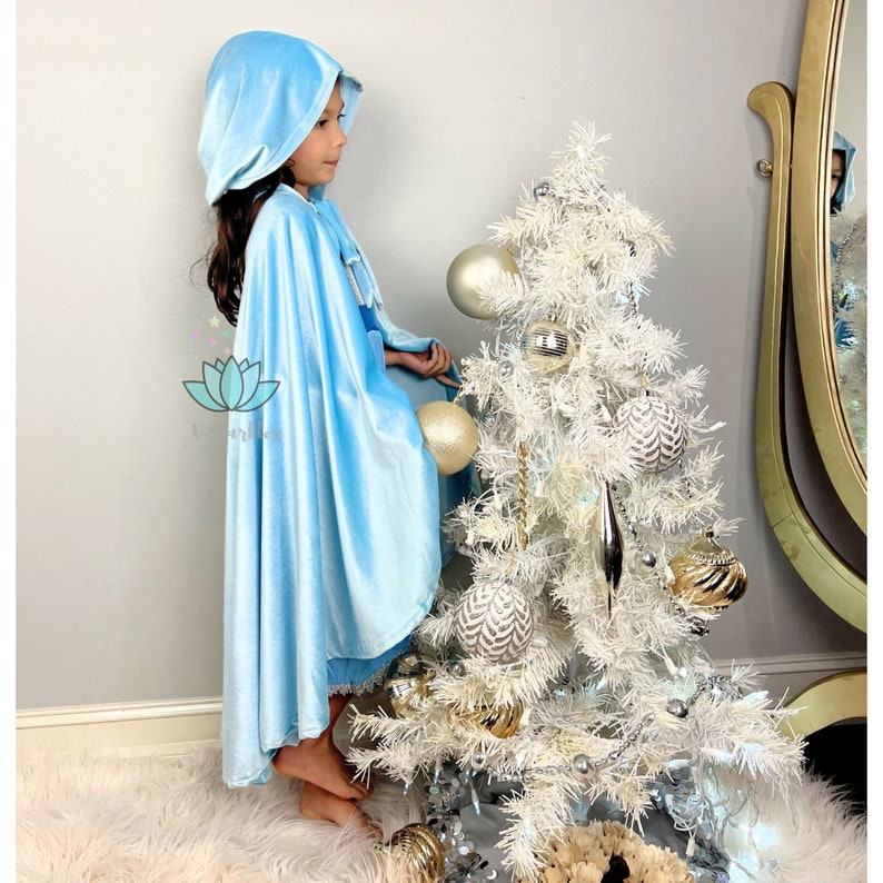 Ice queen dress, Frozen inspired gift set, princess dress, velvet cape for girls, princess winter set, Gift for girls image 9