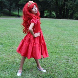 Queen of Hearts Inspired Dress: Girls Red Costume with Apron