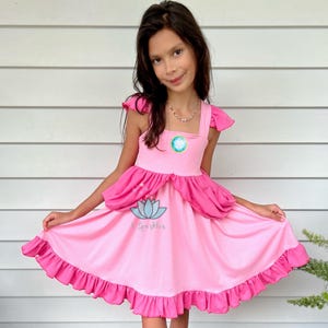 Princess Peach Dress Girls Toddler Princess Peach Costume Kids Mario Birthday Outfit Pink Princess Dress for Halloween