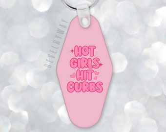 hot girls hit curbs pink mdf keychain
