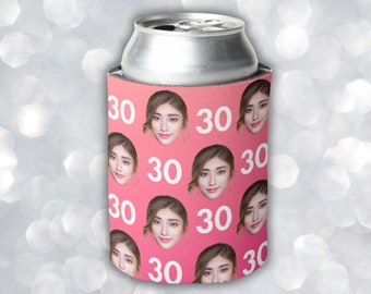 custom photo drink sleeve/cozy/cozie - party favours - design your own can cooler - collapsible neoprene 30th 40th 50th birthday