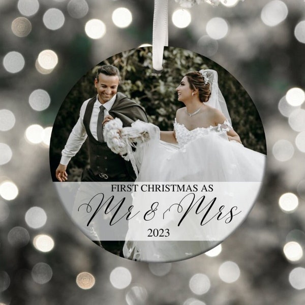 first christmas as mr & mrs - custom photo ornament - personalized photo ornament - christmas stocking stuffer gift - custom message