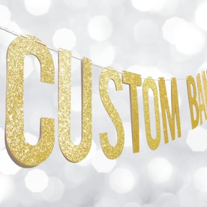 Banners de fiesta personalizados - Decoración de fiesta - Banner de purpurina personalizado - Banner de letras con purpurina con mensaje personalizado