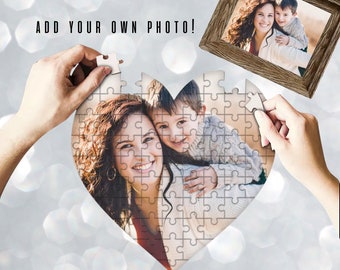 personalized mother's day photo puzzle - add your own photo heart shaped jigsaw puzzle for mom - cute gift