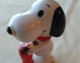 Vintage 1950s Snoopy Christmas Stocking Porcelain Hand Painted Ornament