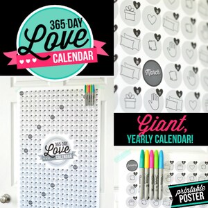 Giant Yearly Calendar, Love Calendar, Digital Product, For Couples, For Him, Calendar Print