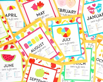 Jaar van Date Night-enveloppen, Date Night-ideeën, Date Night Planner, Instant Download, Date Planner