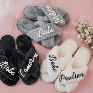 Fluffy Bride Bridesmaid Slippers for Bachelorette Party Gifts for Bridesmaid Proposal Bridal Shower Bridal Party Gift for Her (Slippers)