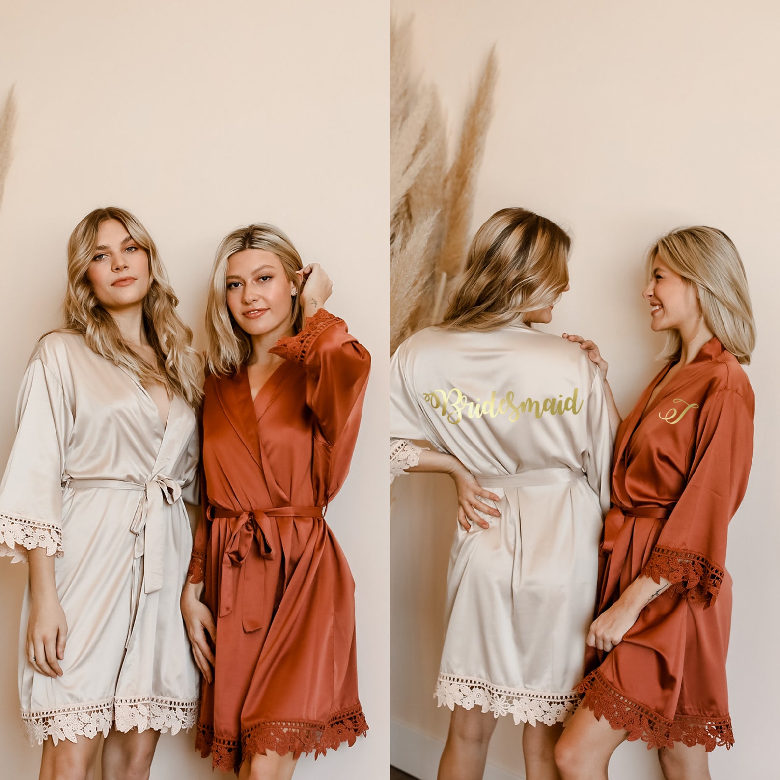 Silk Bridesmaid Robe Gifts White Lace Bridal Robe for Wedding Etsy