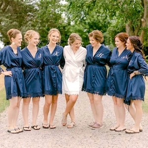 Silk Bridesmaid robe gifts white lace bridal robe for Wedding custom satin robes bridesmaid proposal Mother of the bride-(LOVE SPELL)