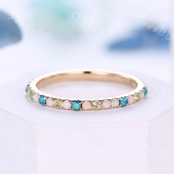 Eternity Band,opal Peridot Turquoise Wedding Ring,family