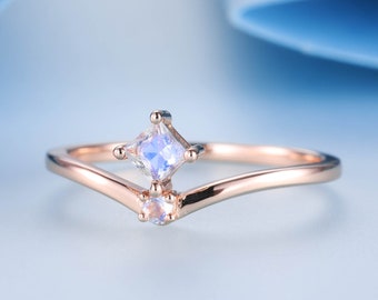 Dainty Moonstone Ring: Rose Gold Wedding Engagement Ring