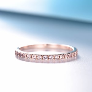 Rose Gold Morganite Ring, Eternity Band, Morganite Wedding Ring, Dainty Morganite Ring, Stacking Ring, Pave Band, Gift for her
