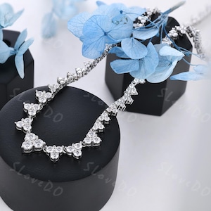 Geometric Moissanite Tennis Necklace For Men/Women 925 Sterling Silver Iced Out Chain Necklace Round Moissanite Necklace Bridal Wedding Gift