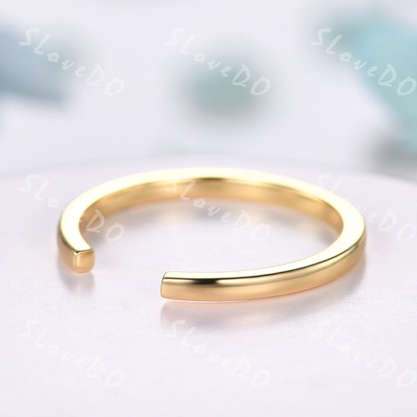 Plain Yellow Gold Matching Band Simple Open Gap Wedding Ring Adjustable Knuckle Ring Minimalist Stackable Band Thin Gold Ring Dainty Gift