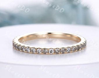 Anillo de boda de oro macizo con pavé de diamantes sal y pimienta de eternidad completa: