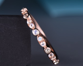 Rose Gold Moonstone Wedding Ring: Art Deco Stacking Ring