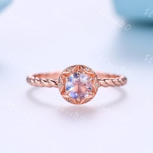Round Moonstone Diamond Ring: Rose Gold Engagement Jewelry