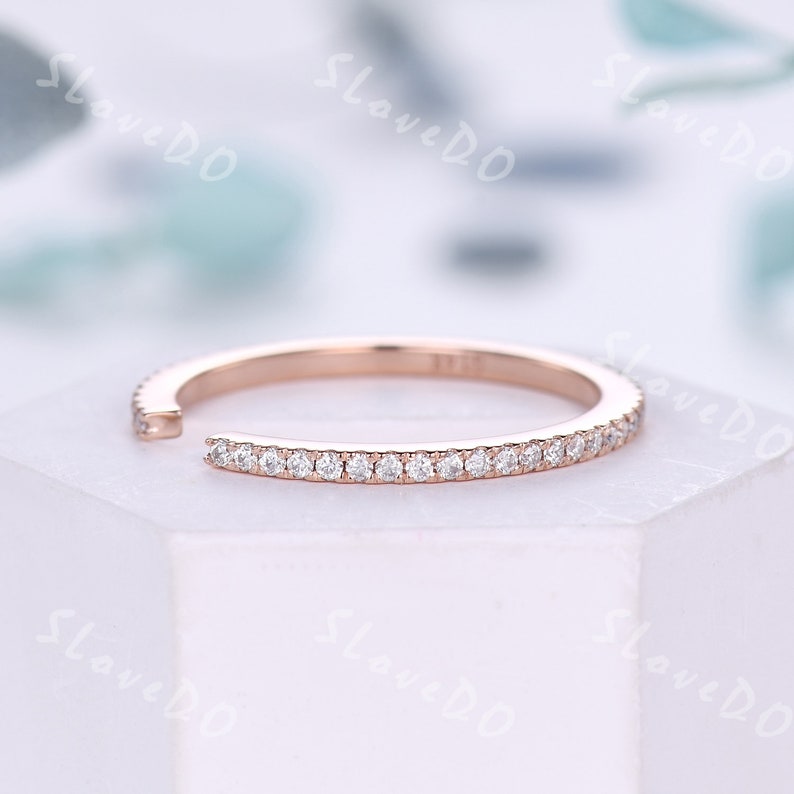 14K White Gold Ring Diamond Wedding Band Open Gap Ring Diamond Ring Unique Anniversary Ring Stackable Band Matching Band Best Gift for her image 8
