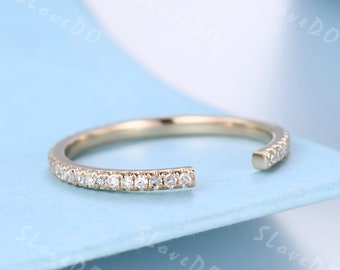 14K Gold Ring Diamond Wedding Band Open Gap Ring Diamond Ring Unique Anniversary Ring Stackable Band Matching Band Best Gift for her