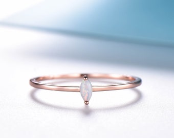 Dainty Opal Ring - Rose Gold Ring - Marquise Opal Ring - Engagement Ring - Stacking Ring - Minimalist - Anniversary Ring - Birthstone Ring