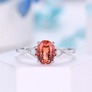 Anello con zaffiro Padparadscha: anello di fidanzamento in argento sterling con opale e diamante