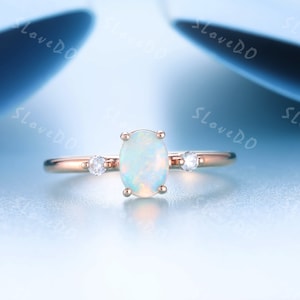 Oval Opal Engagement Ring,Rose Gold Opal Ring,Natural Opal Wedding Ring,Opal Diamond Ring,Dainty Ring,Bridal Promise Wedding Ring,Handmade