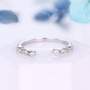 Open Cuff Ring 14K White Gold Ring Diamond Wedding Band Open Gap Ring Spacer Wedding Band Stackable Matching Band Custom Ring Minimal Gift