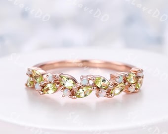 Peridot Opal Wedding Band: Art Deco Sterling Silver Cluster Ring