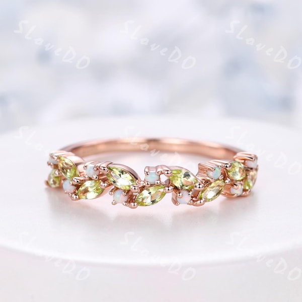 Peridot Opal Wedding Band: Art Deco Sterling Silver Cluster Ring